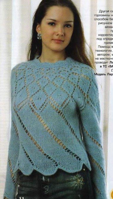 Пуловер вязанный от горловины