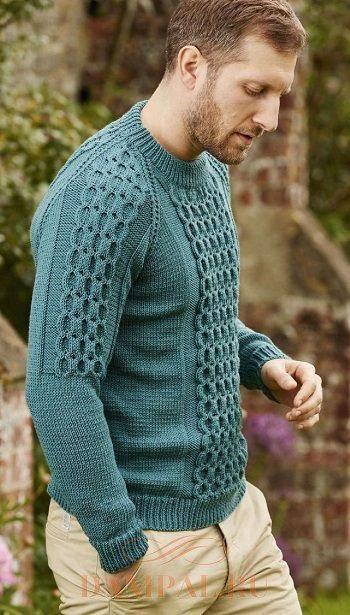 Пуловер мужской из аранских жгутов